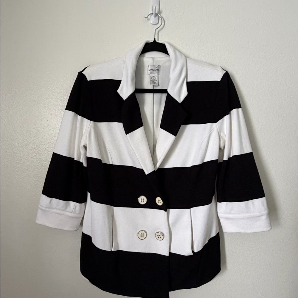 Chico’s Jacket Deck Cruisin’ Black And White Striped Jersey Size 1 (medium 8)